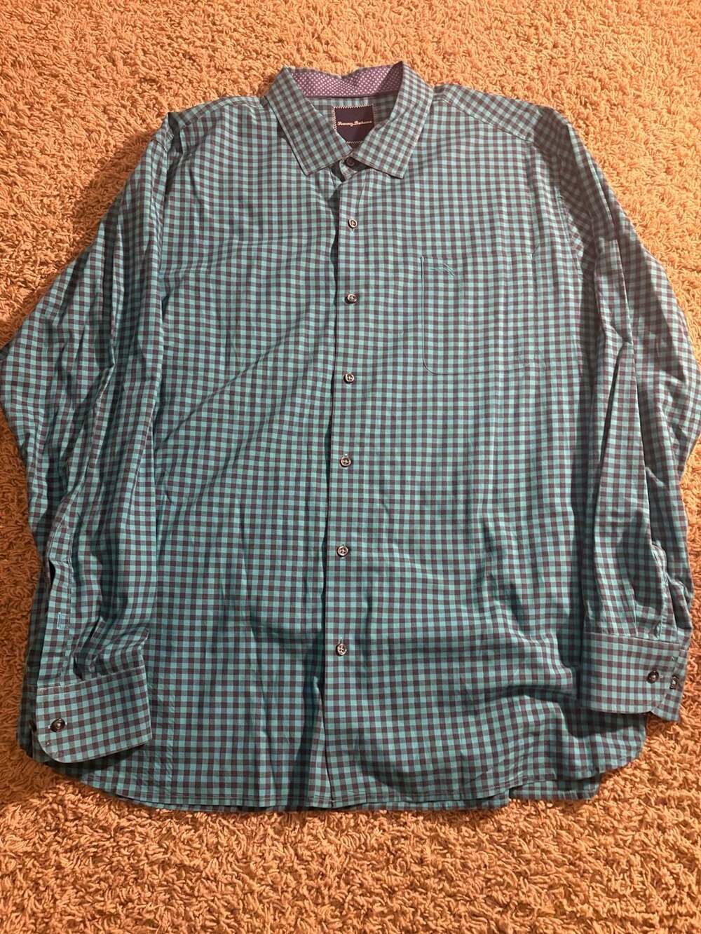 Tommy Bahama Gingham Long Sleeve Button Down Shirt Size XXL Blue